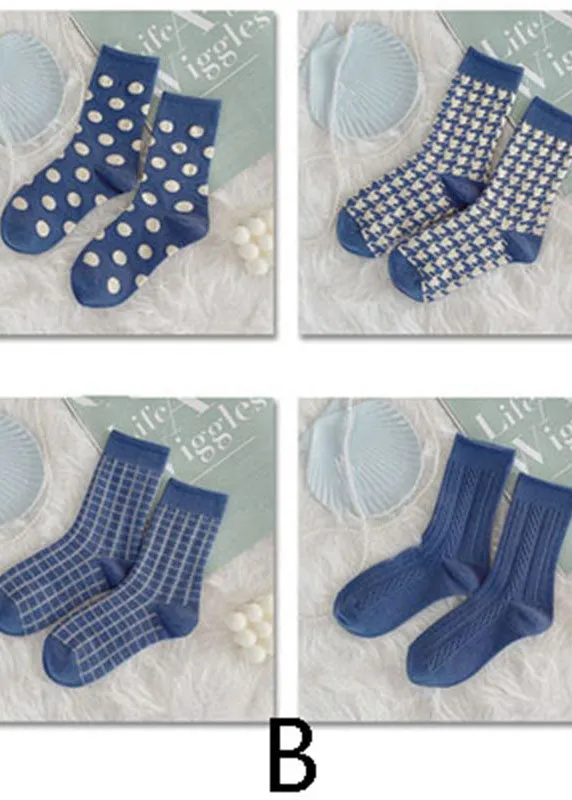 Art Blue Dot Jacquard Cotton Crew Socks