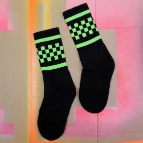 Black & Neon Yellow Checkered Tube Socks