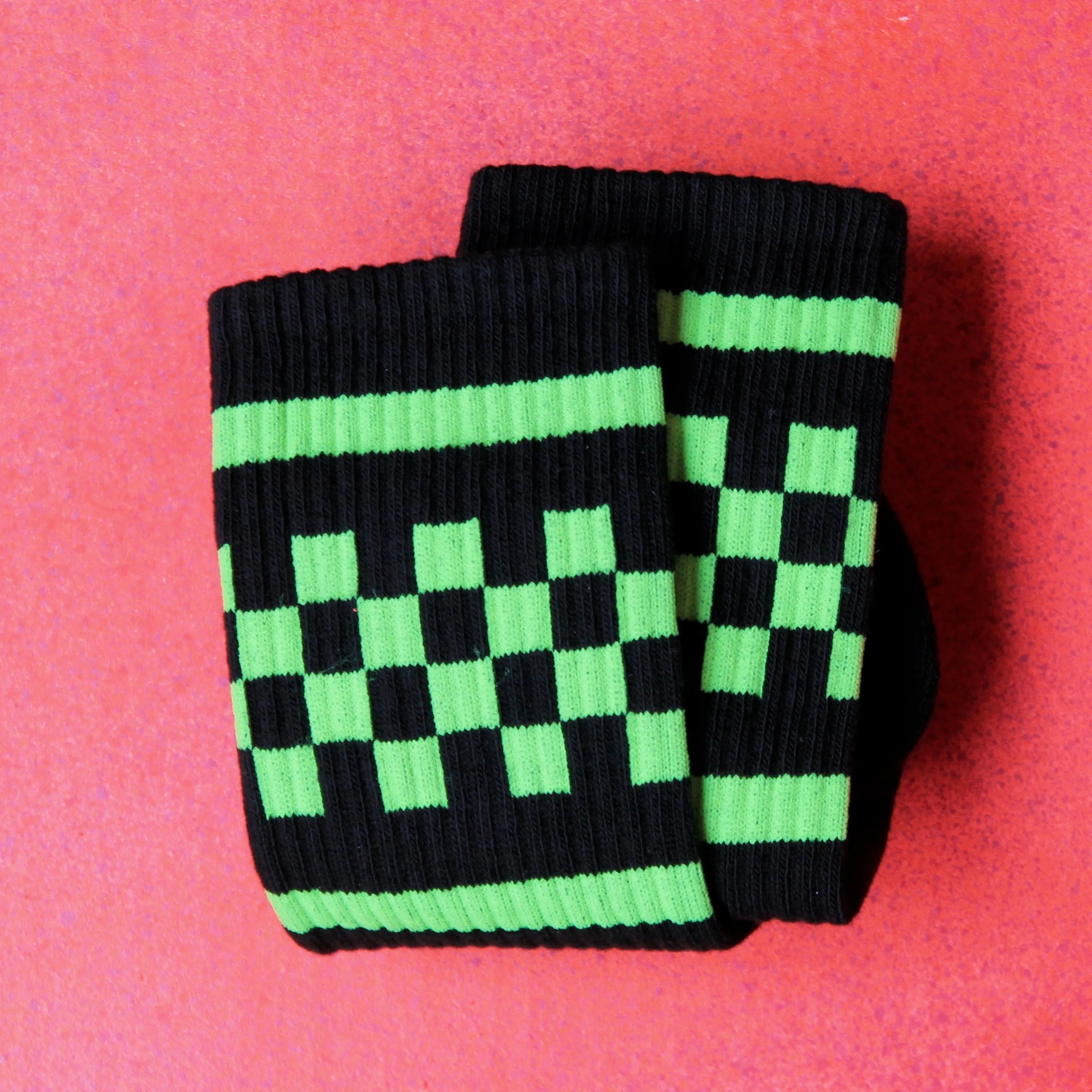 Black & Neon Yellow Checkered Tube Socks