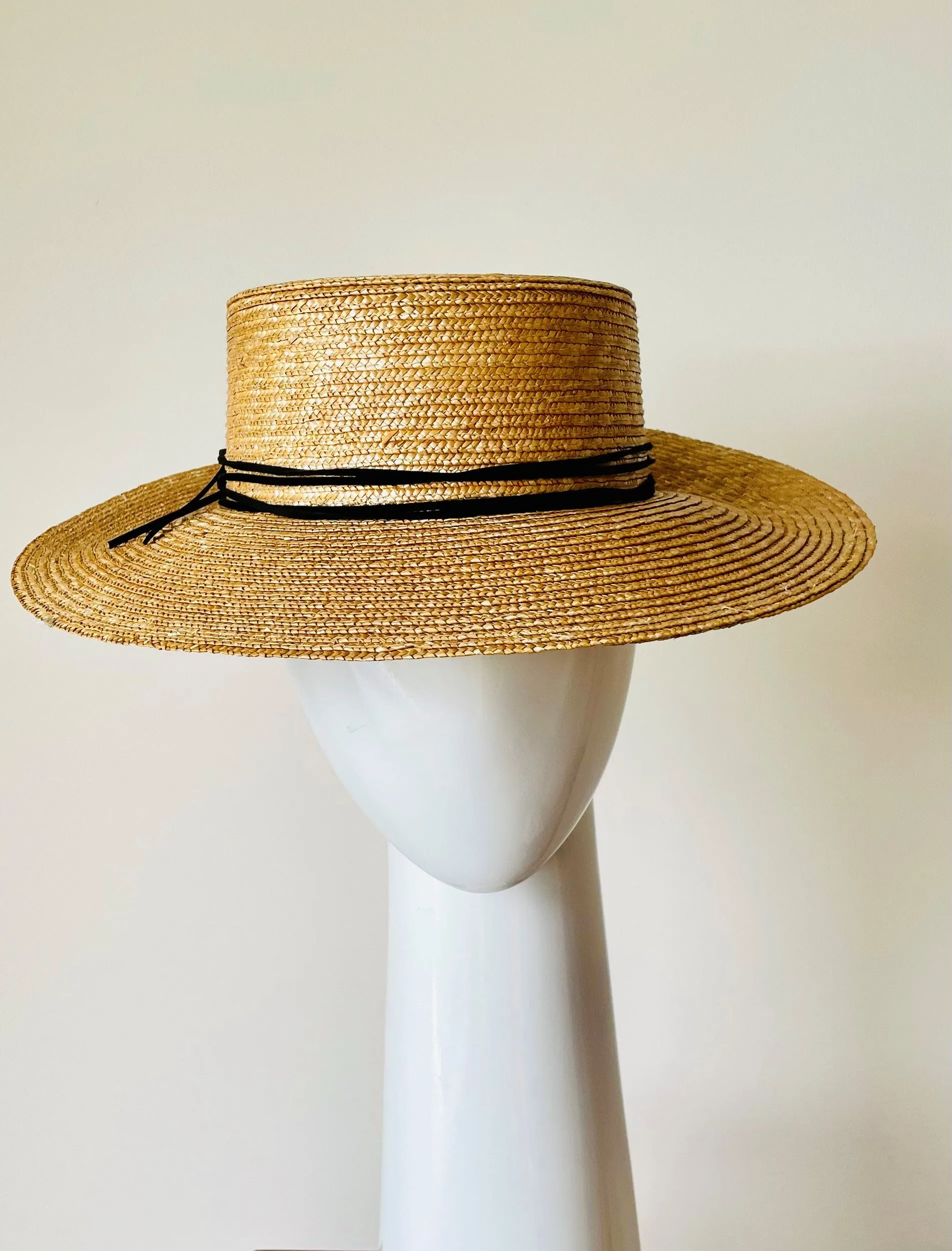 Braid Straw Sun Hat with Leather Ties