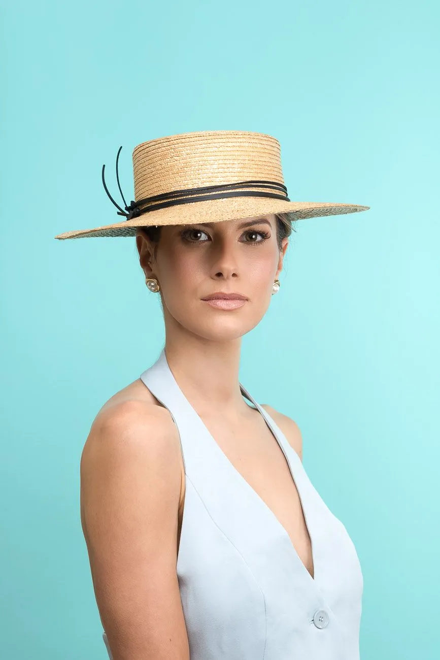 Braid Straw Sun Hat with Leather Ties