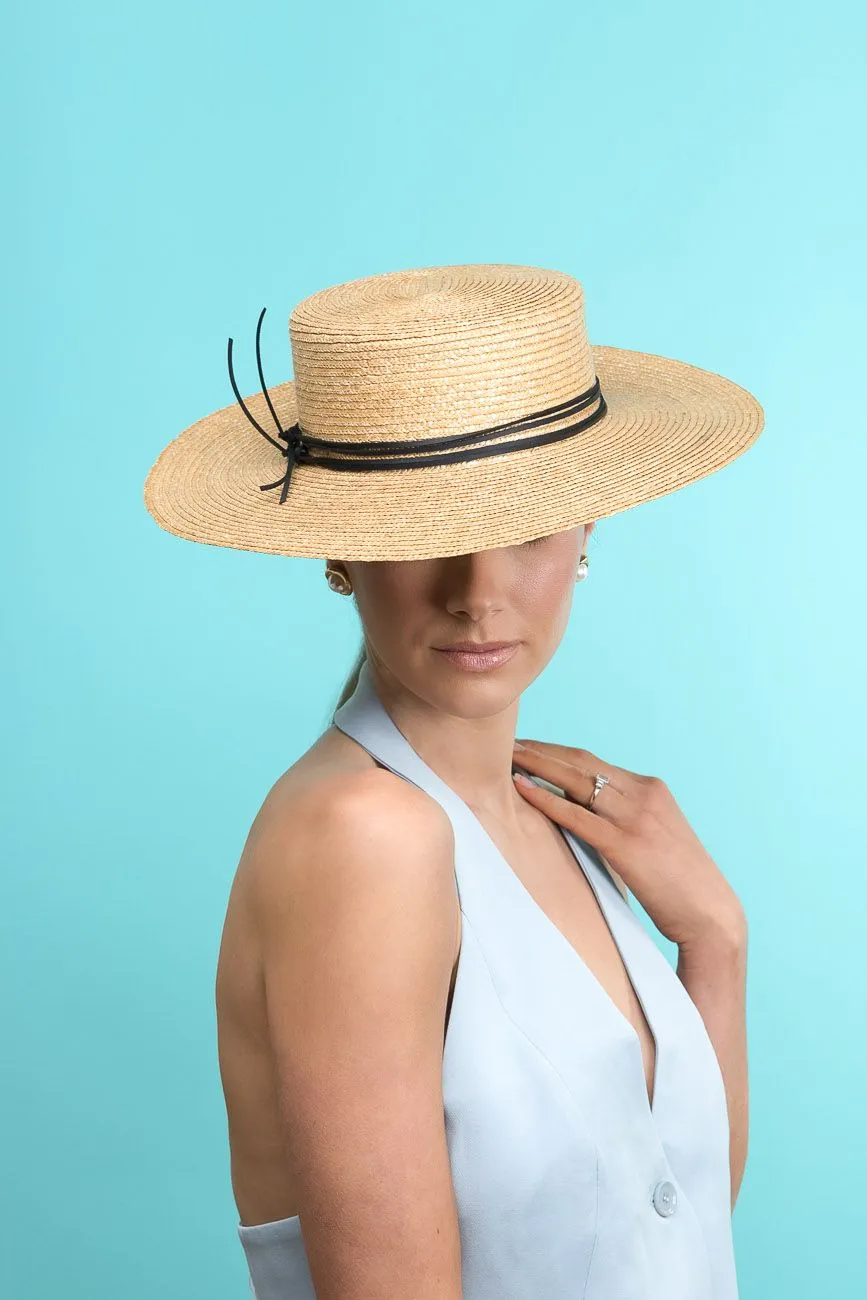 Braid Straw Sun Hat with Leather Ties