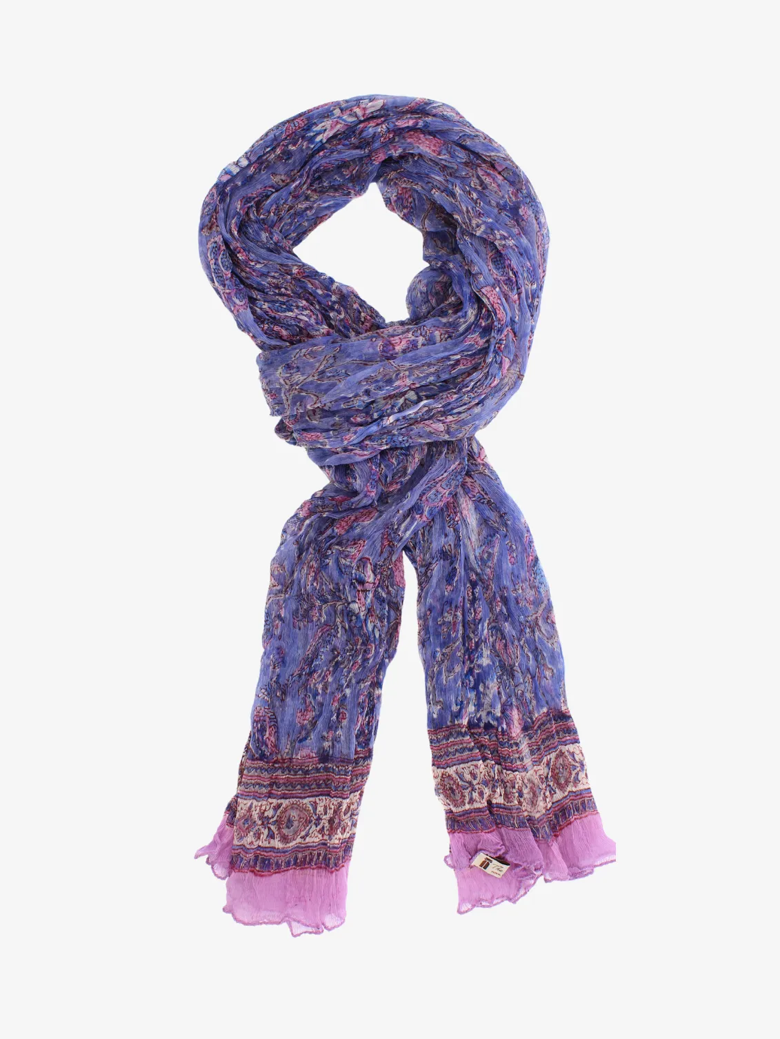 Chiffon Handmade Vibrant Purple and Pink Floral Block Print Scarf