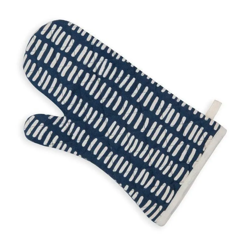 Cotton Printed Oven Gloves In Navy Blue and White | Stylish Kitchen Collection