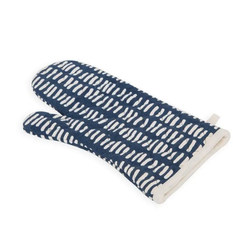 Cotton Printed Oven Gloves In Navy Blue and White | Stylish Kitchen Collection