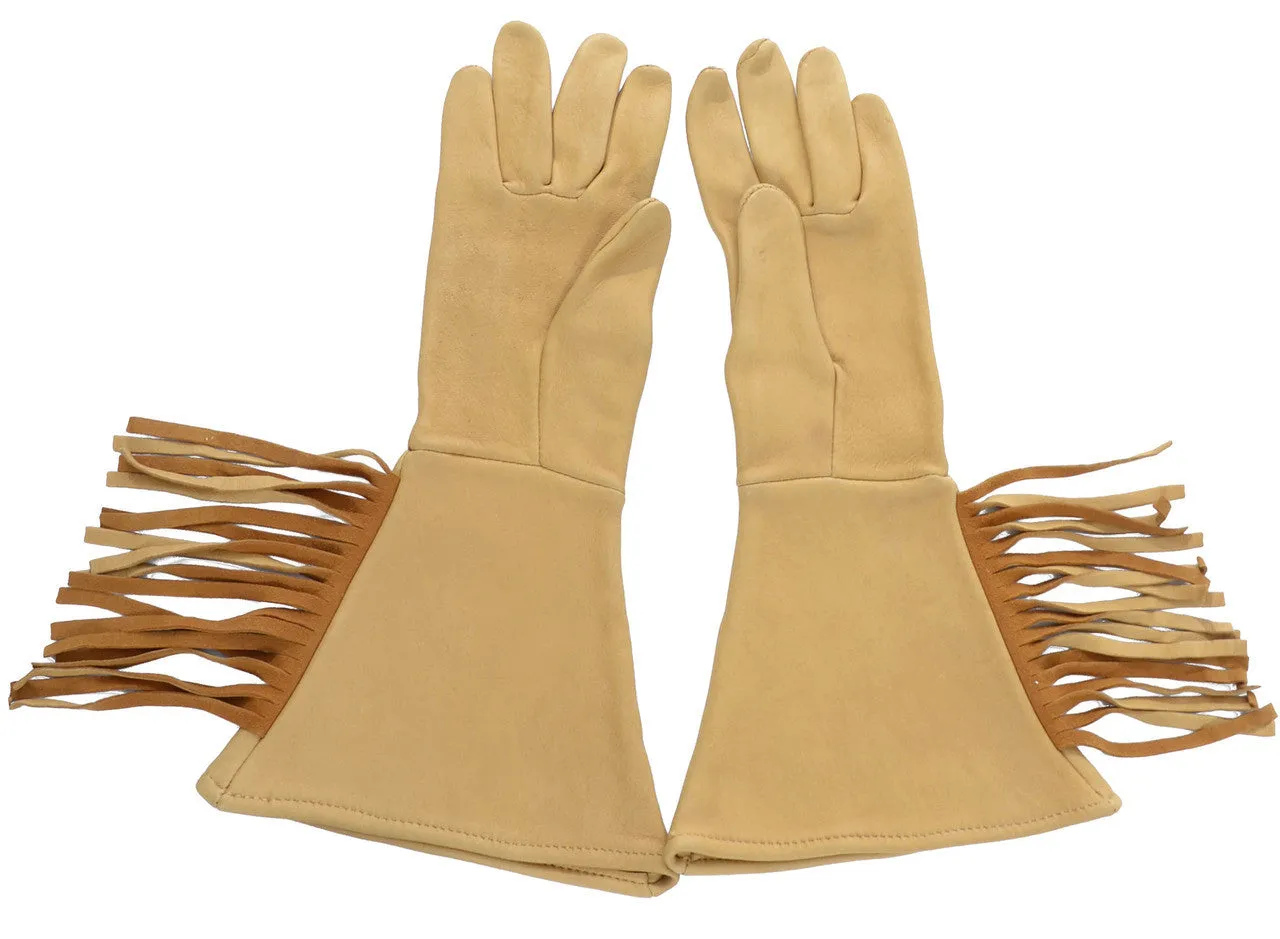 Deerskin Vintage Gauntlet Gloves Western Motorcycle Fringe