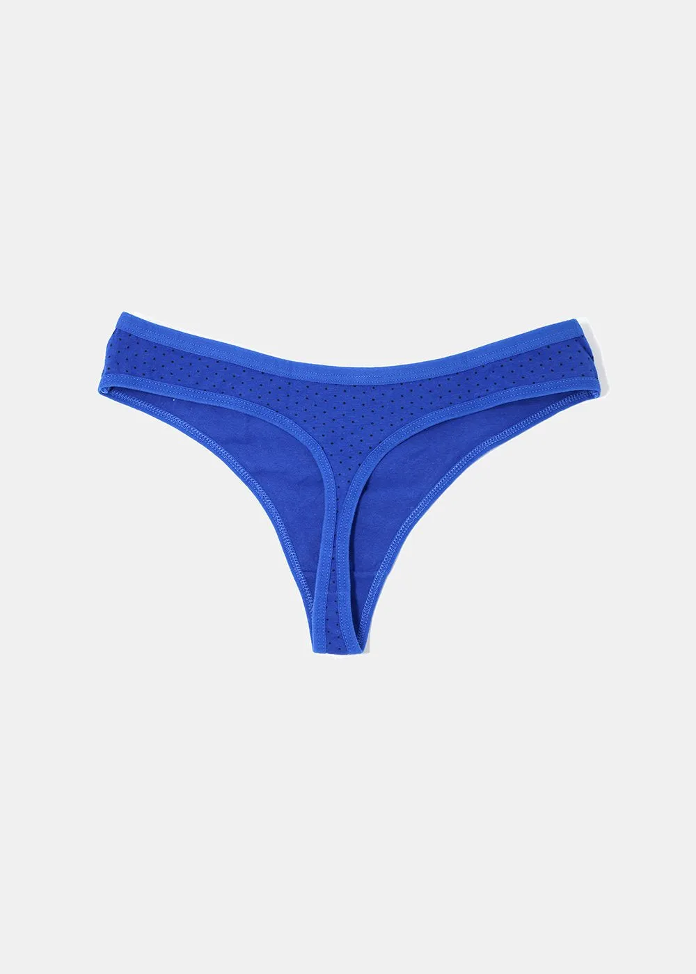 Dotted Lace Trim Thong Panty - Blue