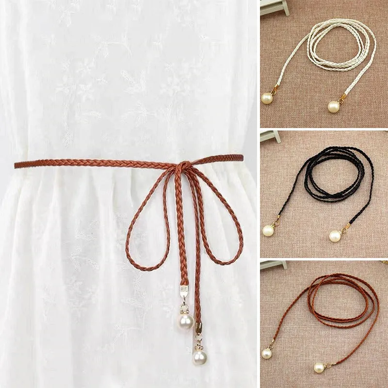 Elegant Braided Waist Belts with Pearl Charms