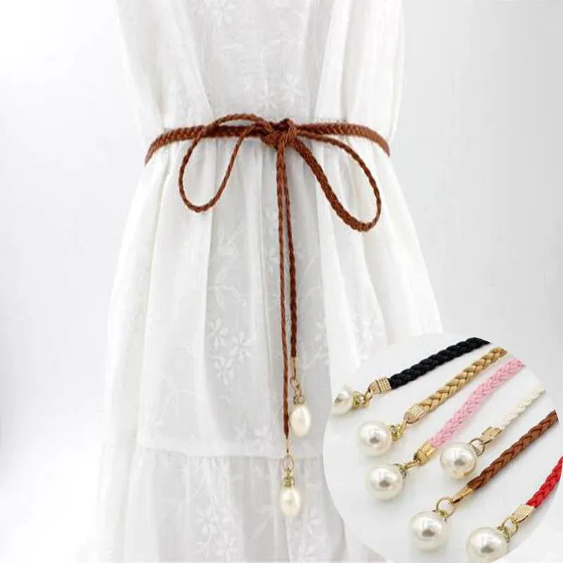 Elegant Braided Waist Belts with Pearl Charms