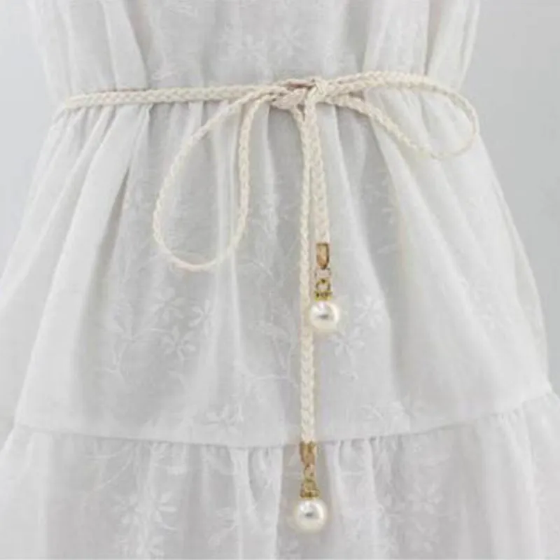 Elegant Braided Waist Belts with Pearl Charms