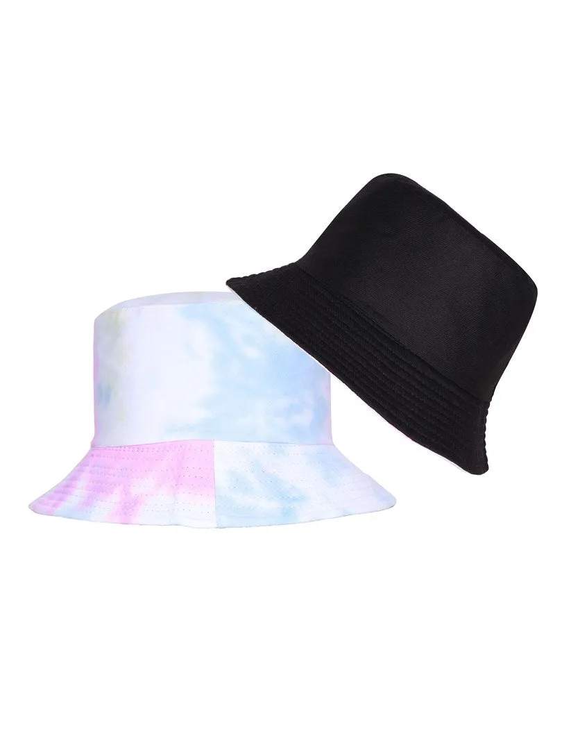 FabSeasons Multi Color Tie-Dye Reversible Bucket Hats: Blue-Pink-White