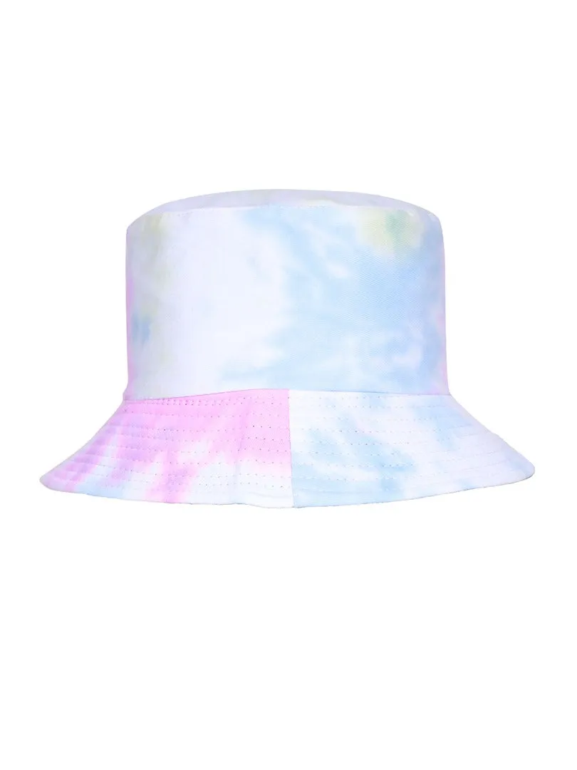 FabSeasons Multi Color Tie-Dye Reversible Bucket Hats: Blue-Pink-White