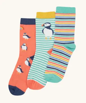 Frugi Rock My Socks 3 Pack - Cantaloupe/Puffin