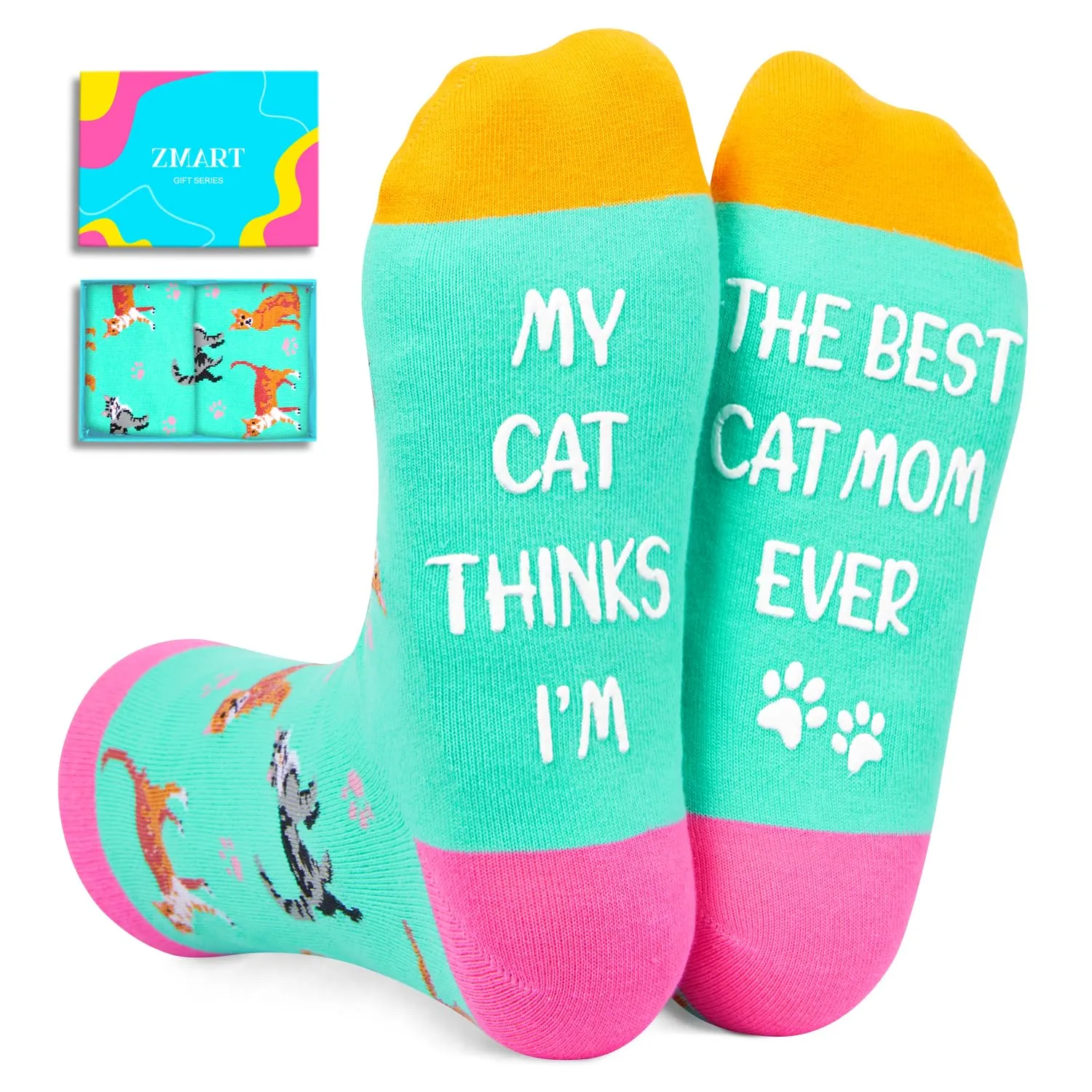 Funny Cat Mom Gifts for Women Cat Lover Gifts, Fun Cat Socks for Women Girls Cat Mom Socks