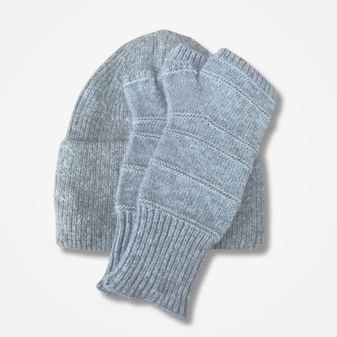 Grey/silver Angora Fingerless Gloves