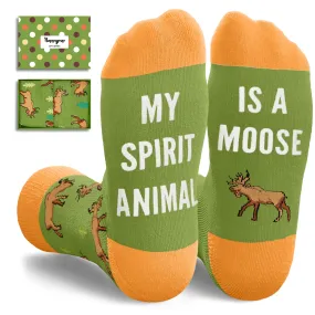 HAPPYPOP Funny Moose Gifts for Men - Moose Lover Gifts for Women, Novelty Moose Socks Crazy Silly Fun Socks for Teens