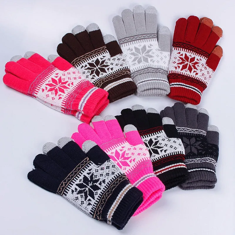 Hot Women Winter Warm Touch Screen Smart Touch Sensing Strip Snowflake Cuff Gloves guantes mujer