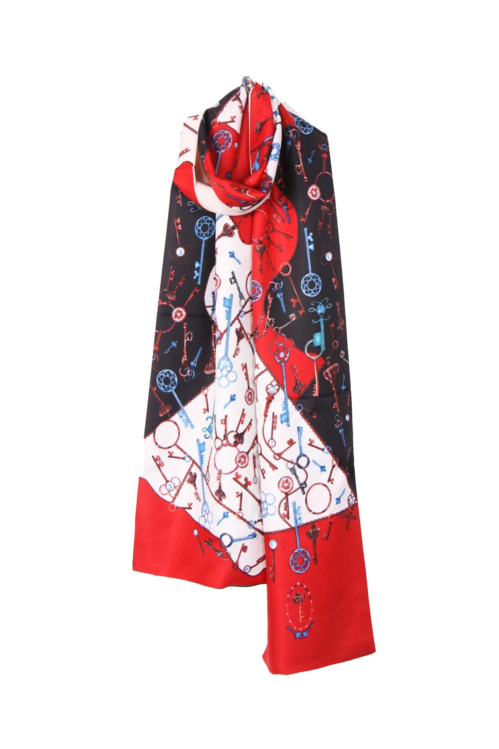 Keys Print Reversible Silky Self Tie Neck & Head Scarf