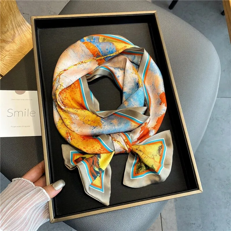 Luxury Design Van Gogh Printed Silky Skinny Scarf 15*150