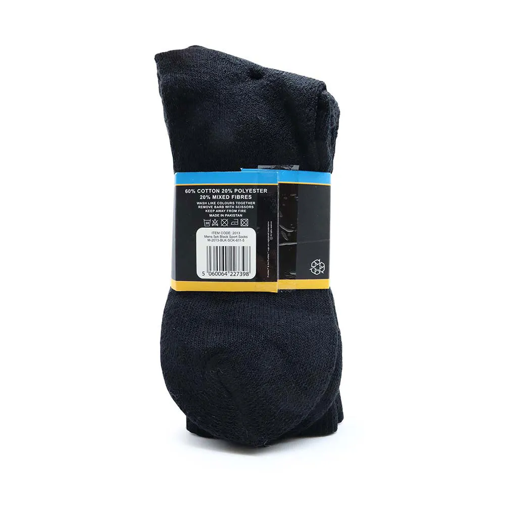 Mens Black Sport Socks 5PK