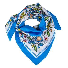 Multifunctional Modern Polish Folk Art Head Scarf - Kashubian Blue