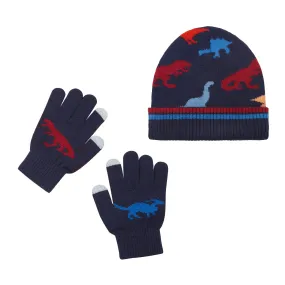 Navy Dino Hat & Gloves Set