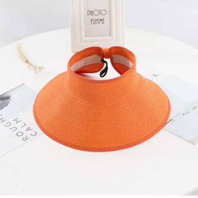 New Women Summer Visors Hat Foldable Sun Hat Wide Large Brim Beach Hats Straw Hat chapeau femme Beach UV Protection Cap