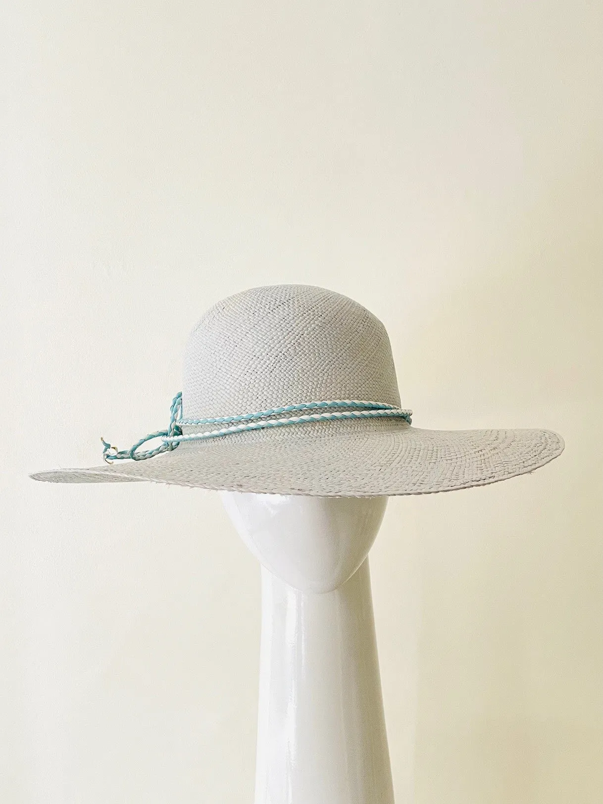 Pale Blue Wide Brim Panama Sun Hat