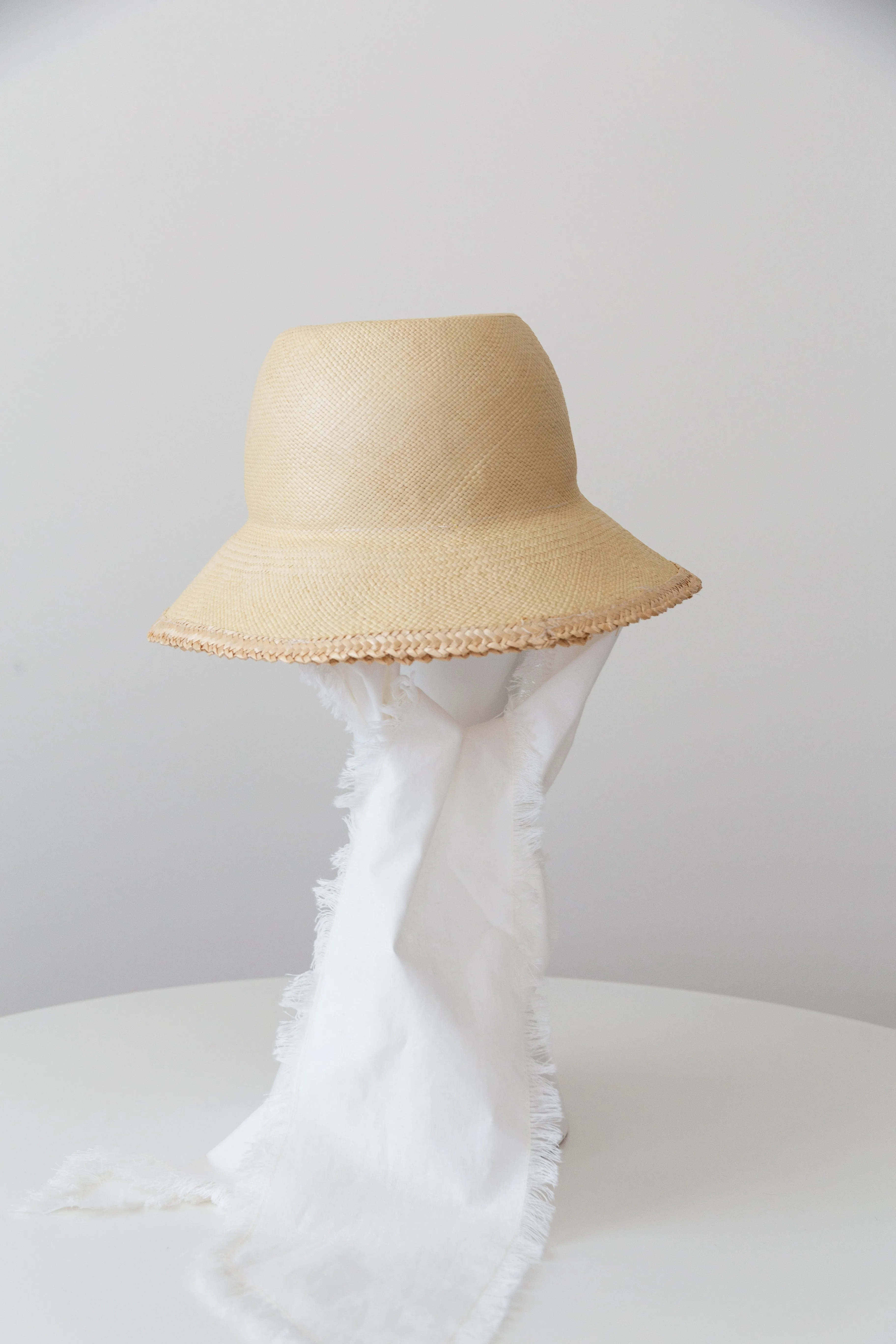 Panama Bucket Hat with Detachable Fringed Scarf