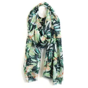 POM One Size Green Lily Print with Metallic Flakes Recycled Scarf