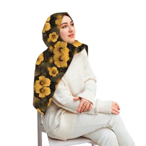 PREMIUM LUXURY PRINTED WOMEN HIJAB SCARF DUPATTA - GEOMETRIC GOLDEN FLOWERS