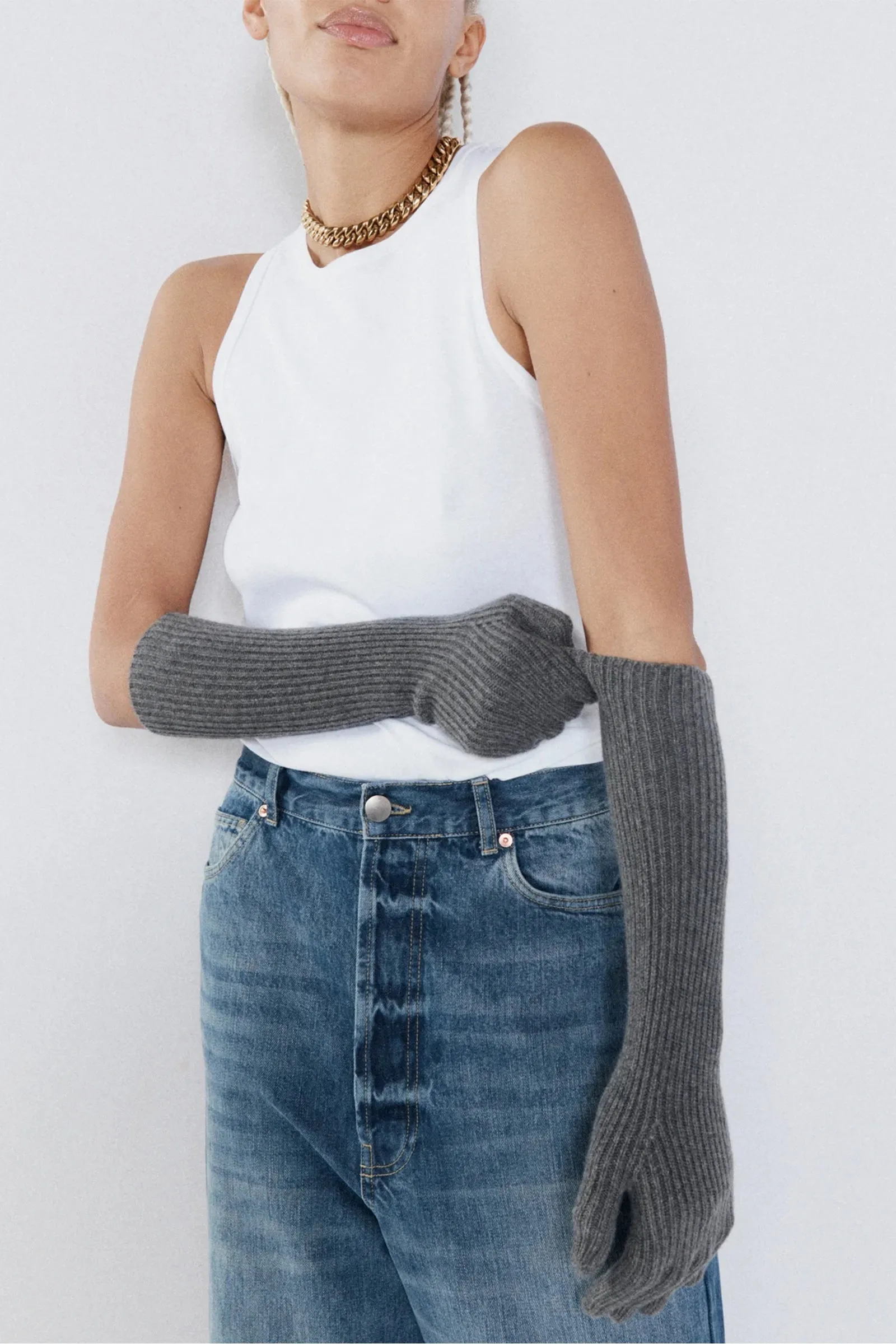 Recycled Cashmere-blend Ribbed Long Gloves