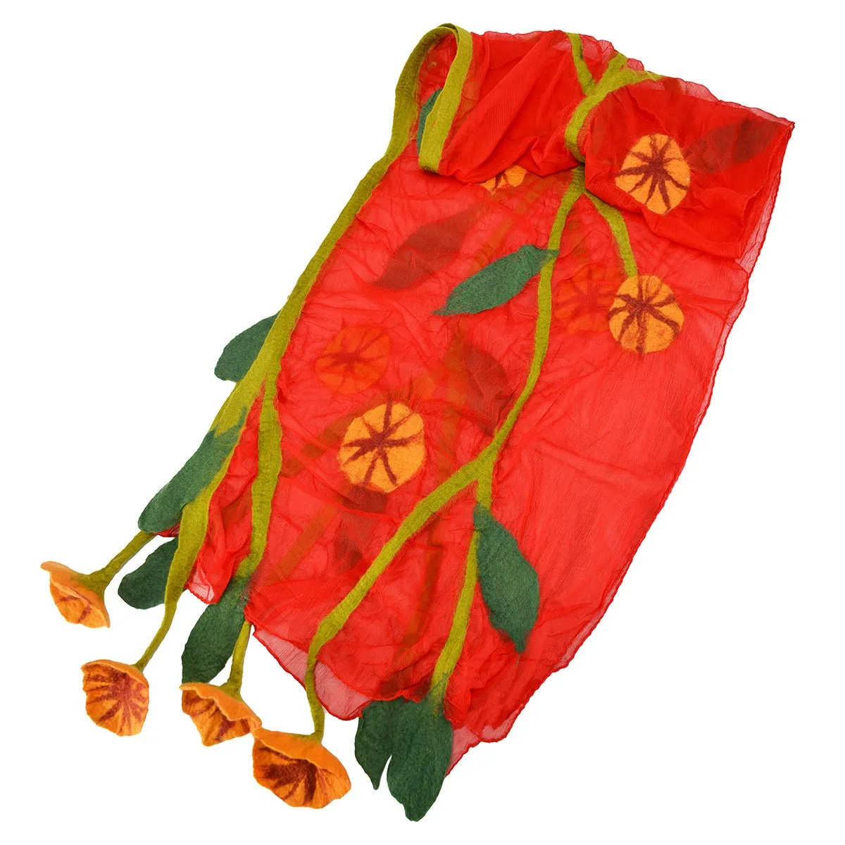 Red Chiffon Scarves with Felted Flower Hanging