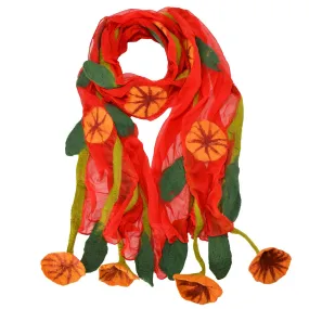 Red Chiffon Scarves with Felted Flower Hanging