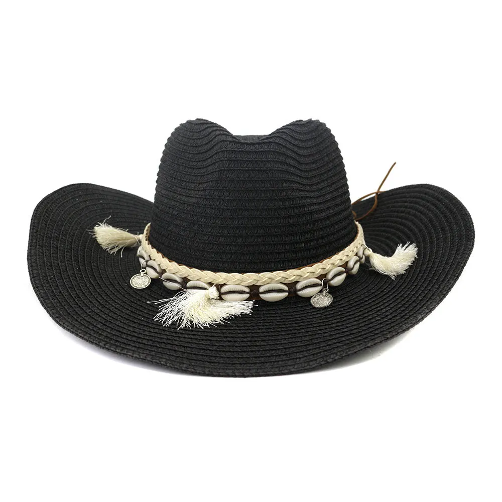 Straw Cowboy Hats Western Straw Cowboy Hat Top Hat Outdoor Seaside Beach Hat