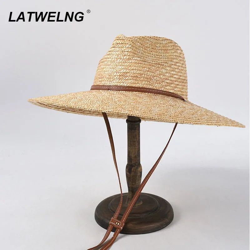 Straw Panama Hats with Belt Strap for Summer