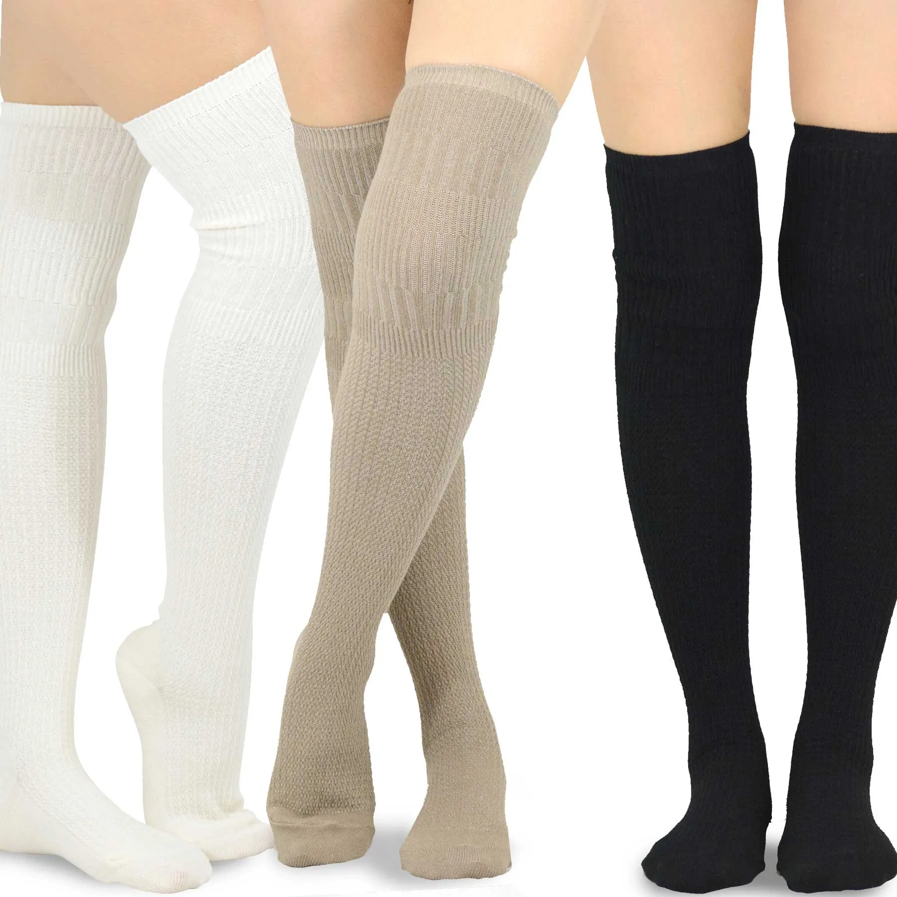 TeeHee Socks Women's Casual Cotton Over the Knee Knit Cable 3-Pack (11402)