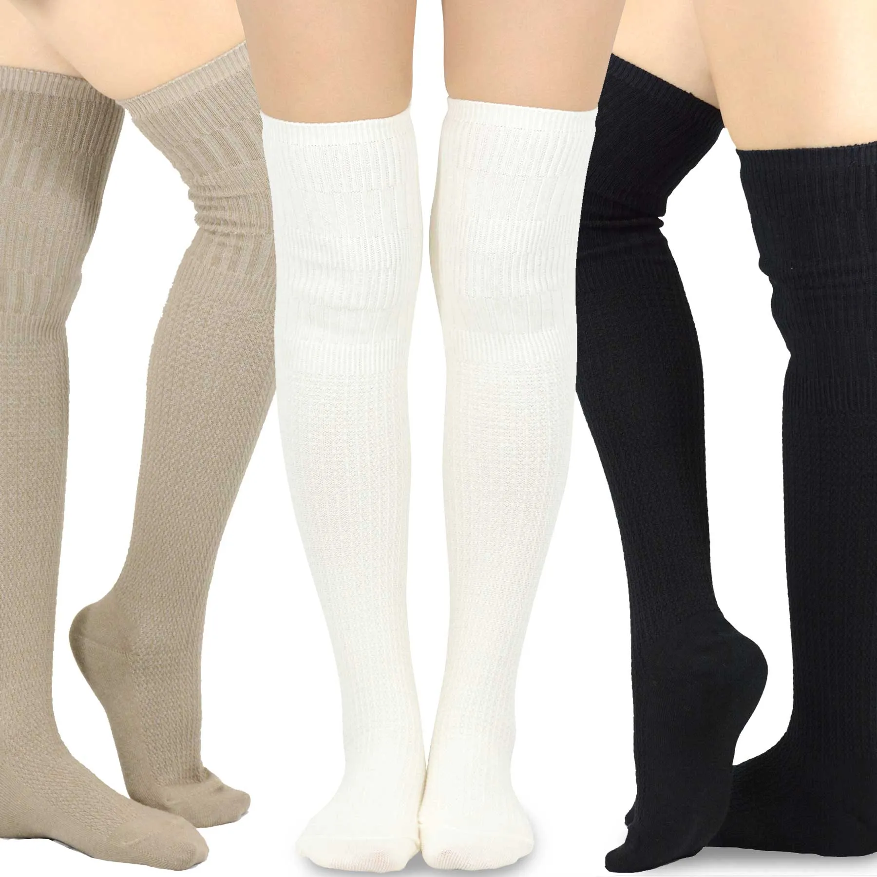 TeeHee Socks Women's Casual Cotton Over the Knee Knit Cable 3-Pack (11402)