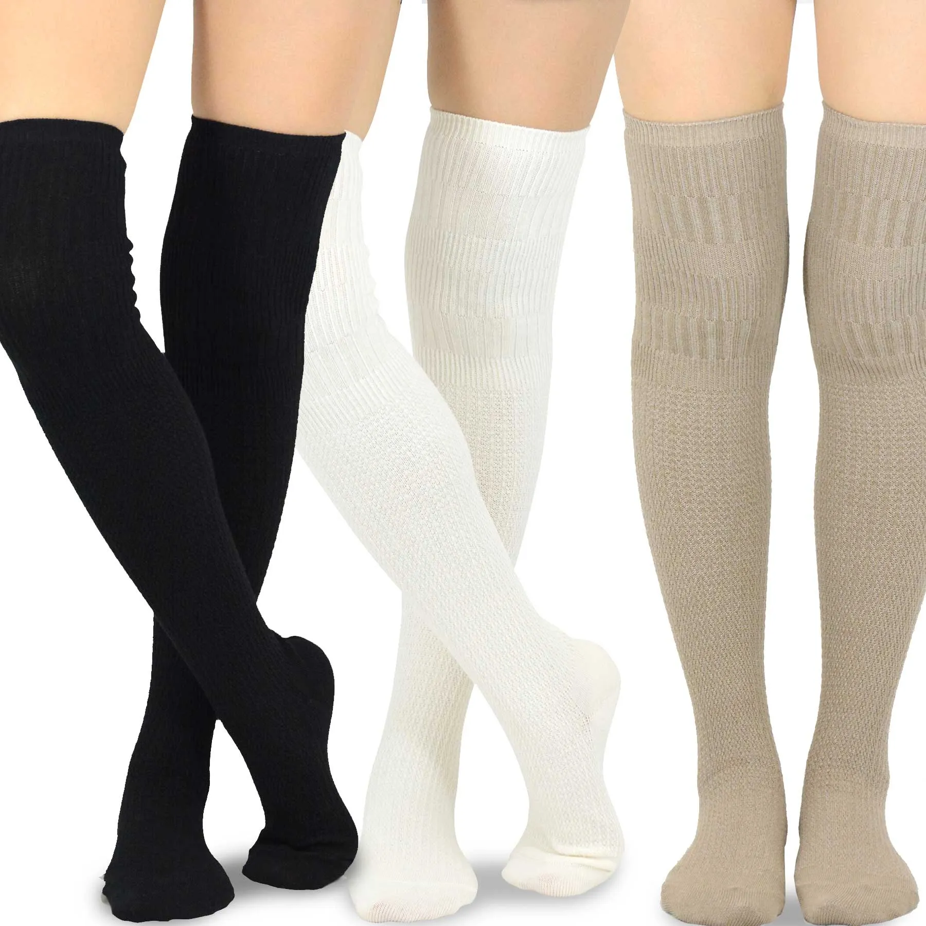 TeeHee Socks Women's Casual Cotton Over the Knee Knit Cable 3-Pack (11402)