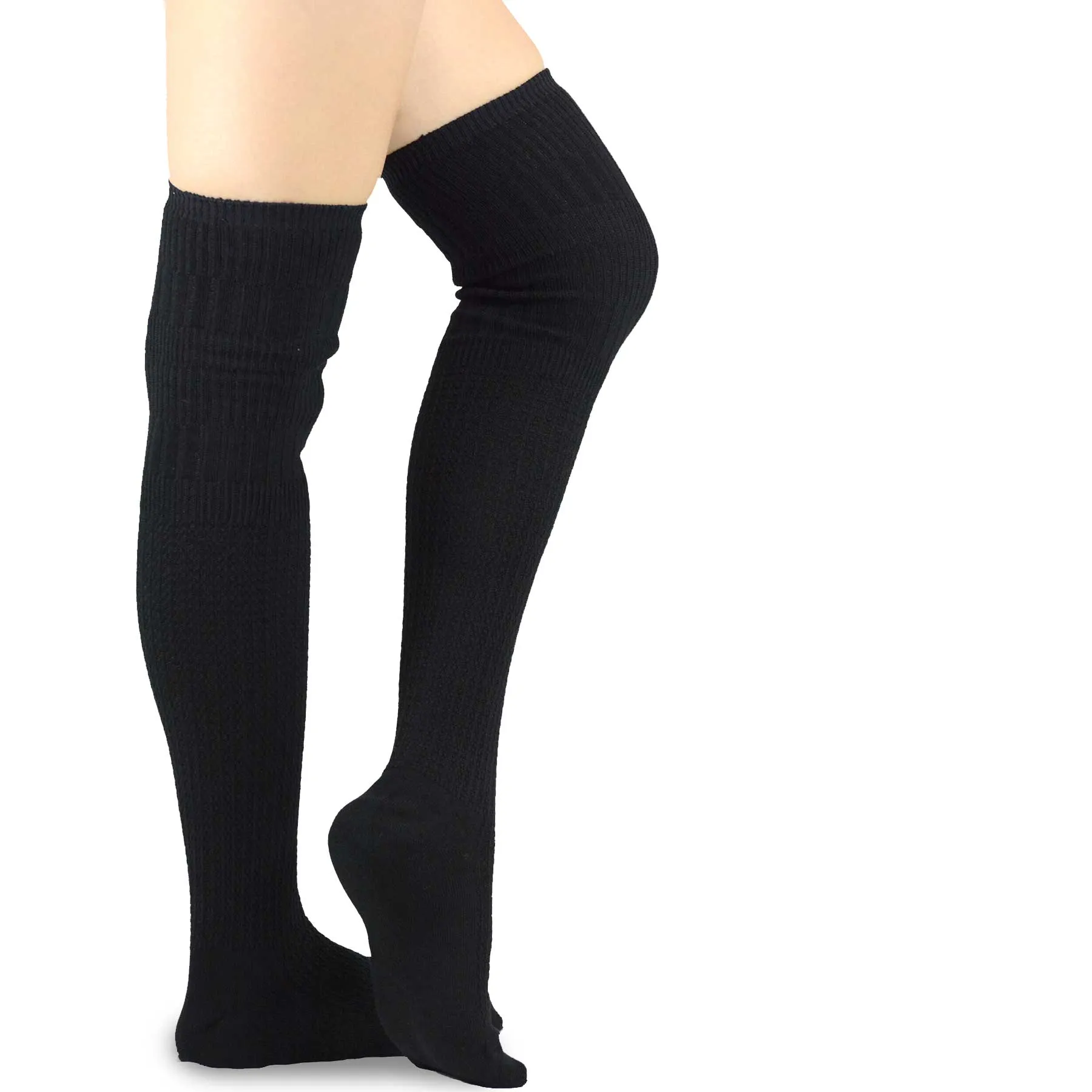 TeeHee Socks Women's Casual Cotton Over the Knee Knit Cable 3-Pack (11402)