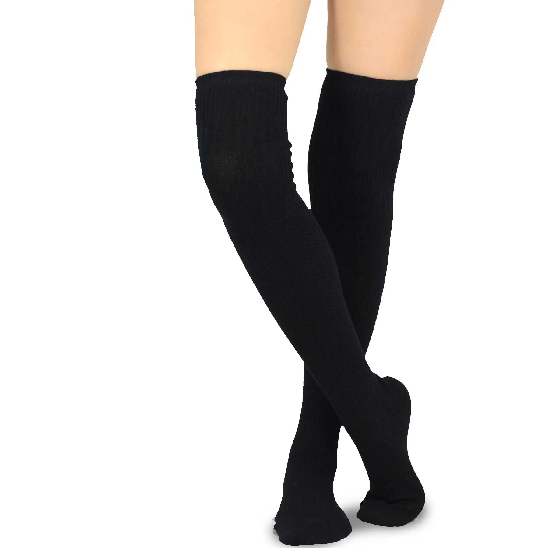 TeeHee Socks Women's Casual Cotton Over the Knee Knit Cable 3-Pack (11402)