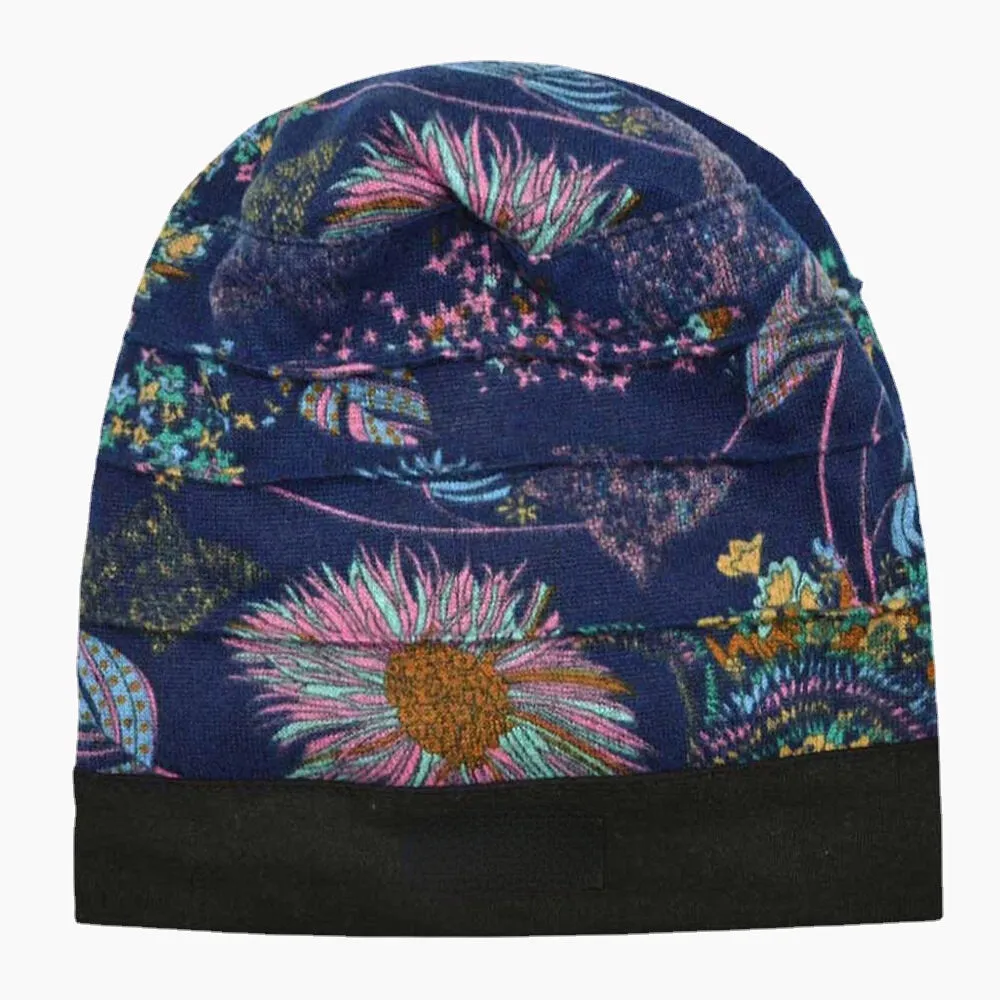 Women Cotton Floral Pattern Casual Fashion Breathable Outdoor Pleats Keep Warm Turban Beanie