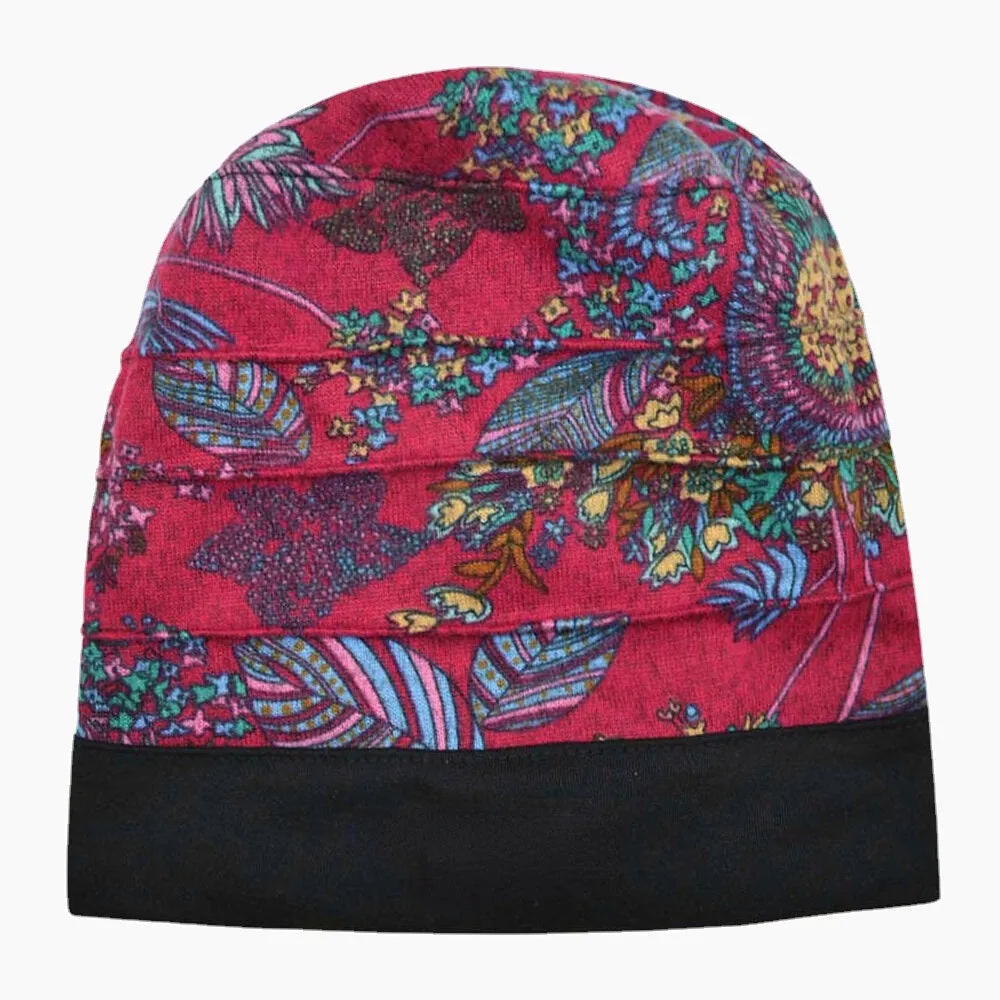 Women Cotton Floral Pattern Casual Fashion Breathable Outdoor Pleats Keep Warm Turban Beanie