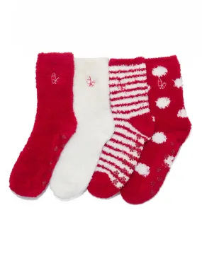 Women's (4 Pairs) Soft Anti-Skid Fuzzy Winter Crew Socks - Set A4