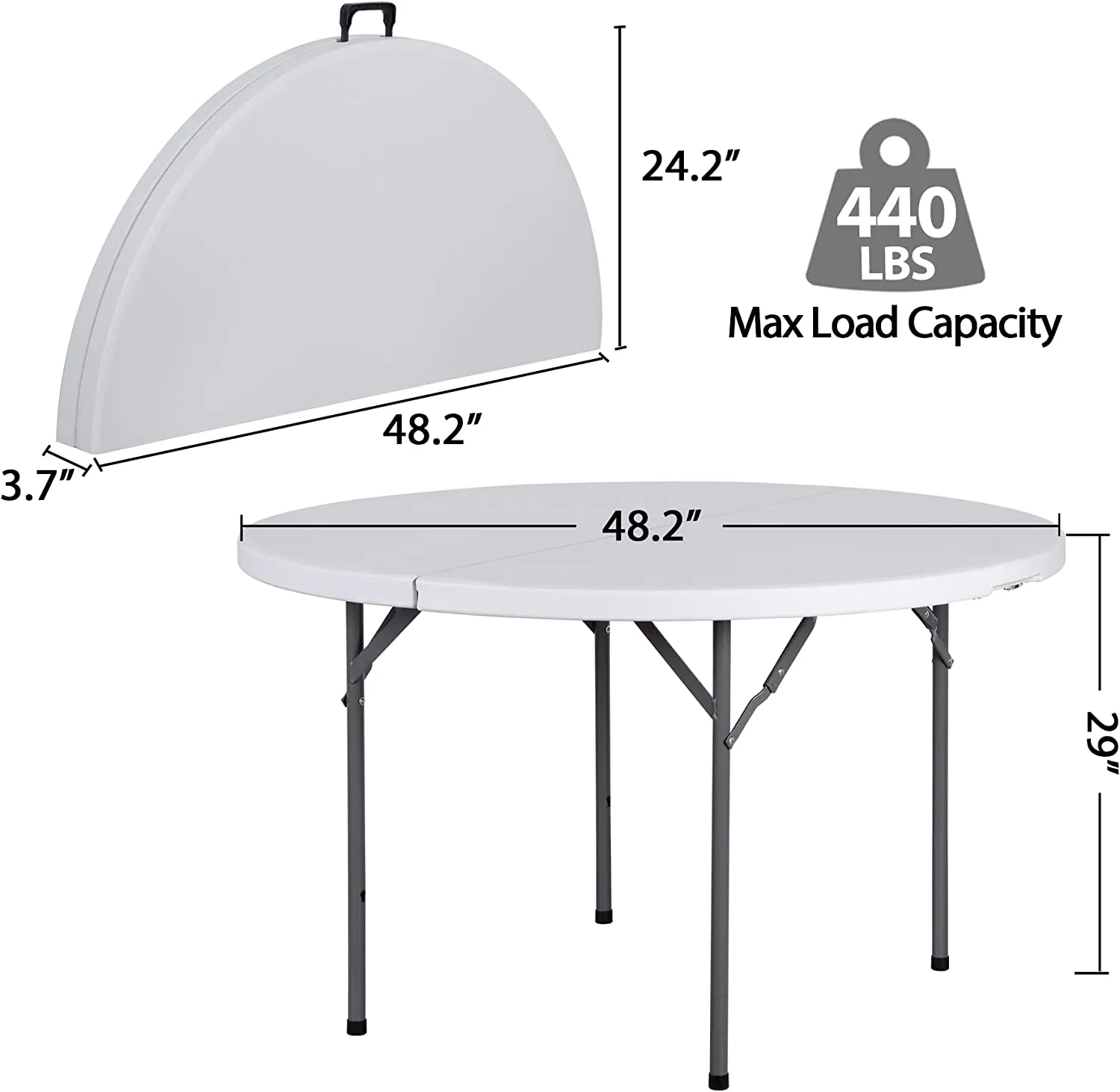 ZENY™ 4 ft Round Folding Table,48" Indoor Outdoor Portable Plastic Kitchen or Camping Picnic Party Wedding Event Table, White